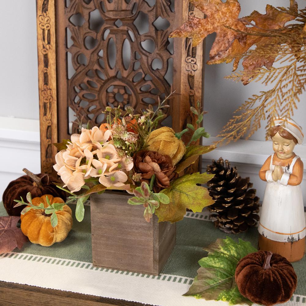 10" x 8" Orange Floral and Pumpkin Wooden Box Fall Harvest Tabletop Decoration. Picture 6