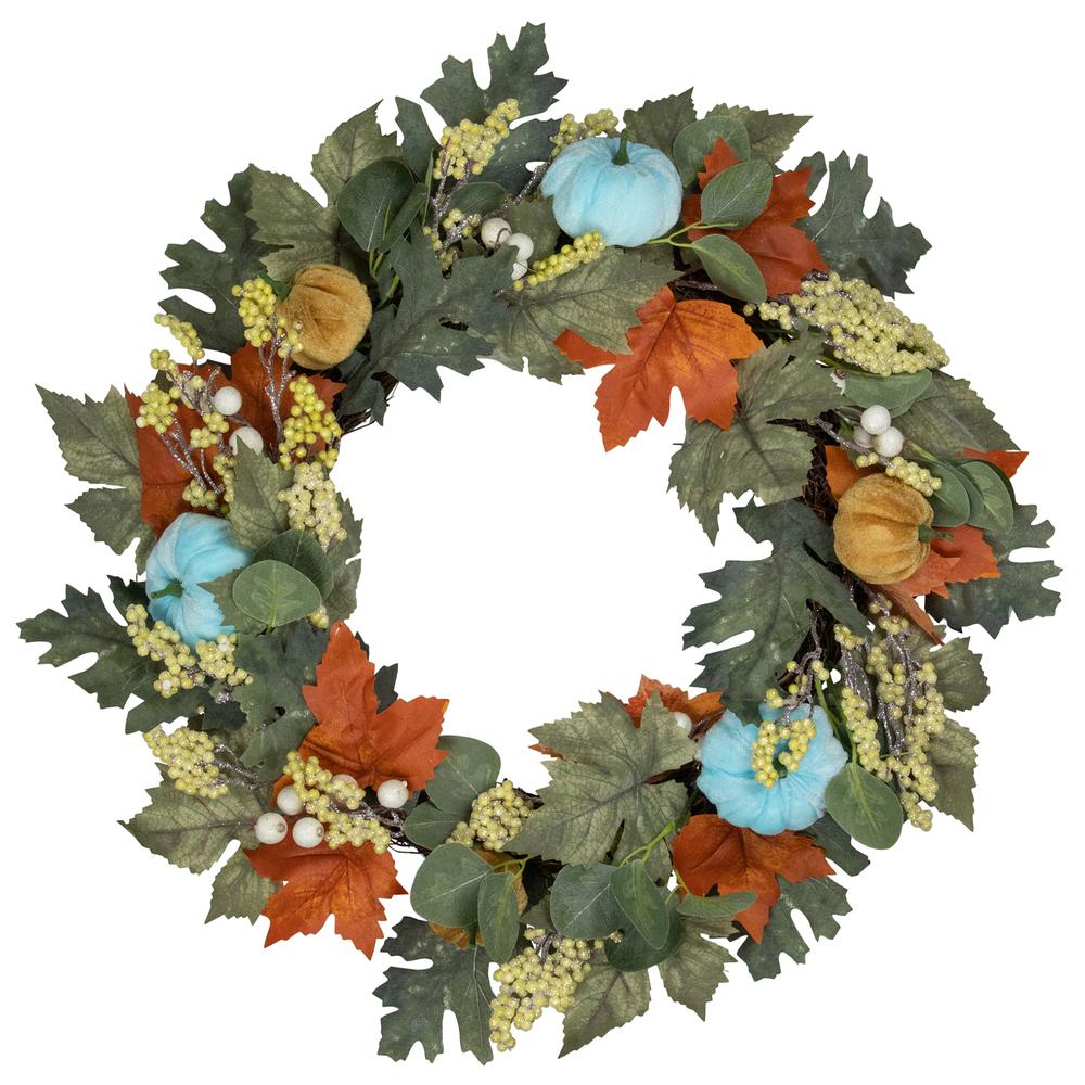Green and Orange Foliage and Gourds Thanksgiving Artificial Wreath  22-Inch. The main picture.