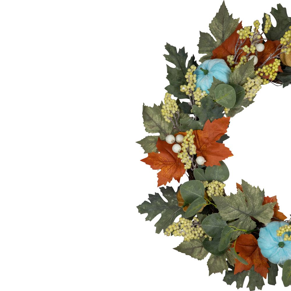 Green and Orange Foliage and Gourds Thanksgiving Artificial Wreath  22-Inch. Picture 3