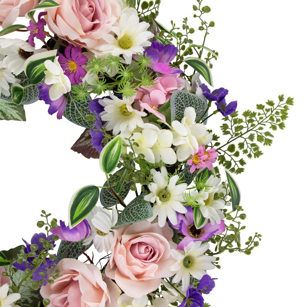 Mixed Floral and Fern Artificial Spring Wreath  24-Inch. Picture 3