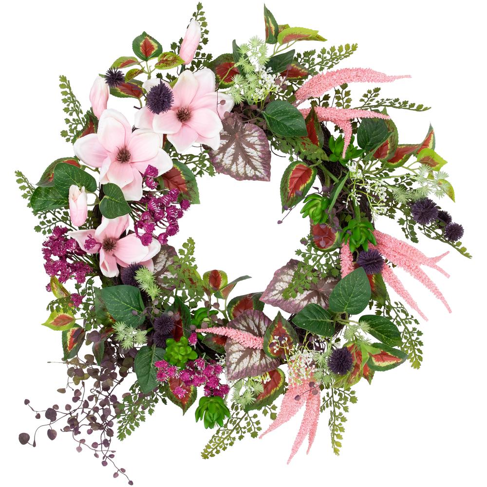 Succulent and Fern Artificial Spring Floral Wreath  24-Inch. Picture 1