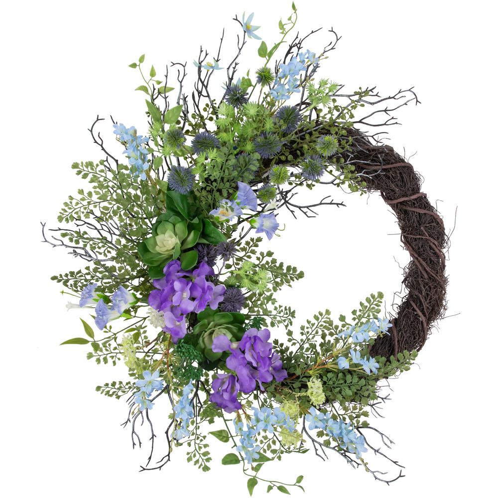 Mixed Wild Flowers and Twig Artificial Spring Wreath  24-Inch. Picture 1