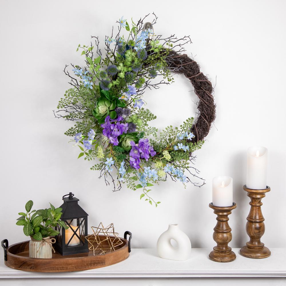 Mixed Wild Flowers and Twig Artificial Spring Wreath  24-Inch. Picture 3
