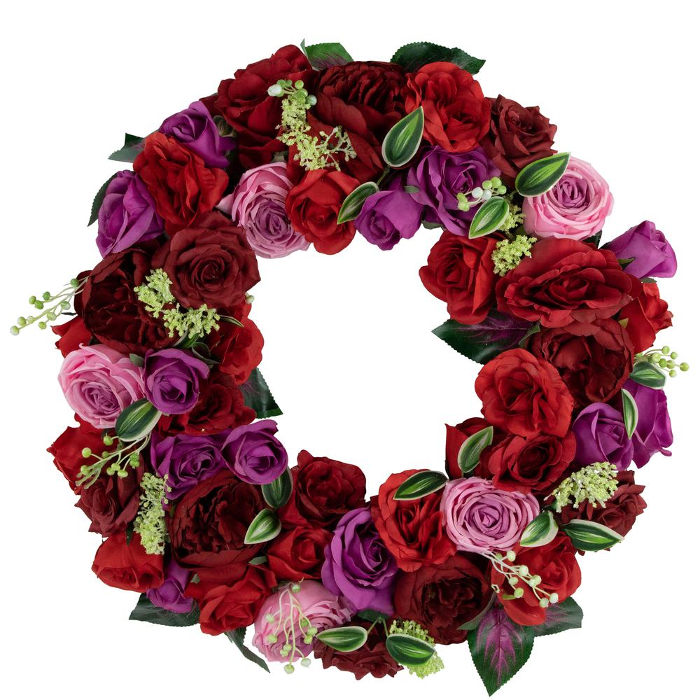 Mixed Rose Artificial Spring Floral Wreath  24-Inch. Picture 1
