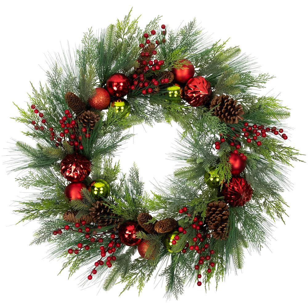Berries  Pinecones and Ornaments Artificial Christmas Wreath - 36"  Unlit. Picture 1