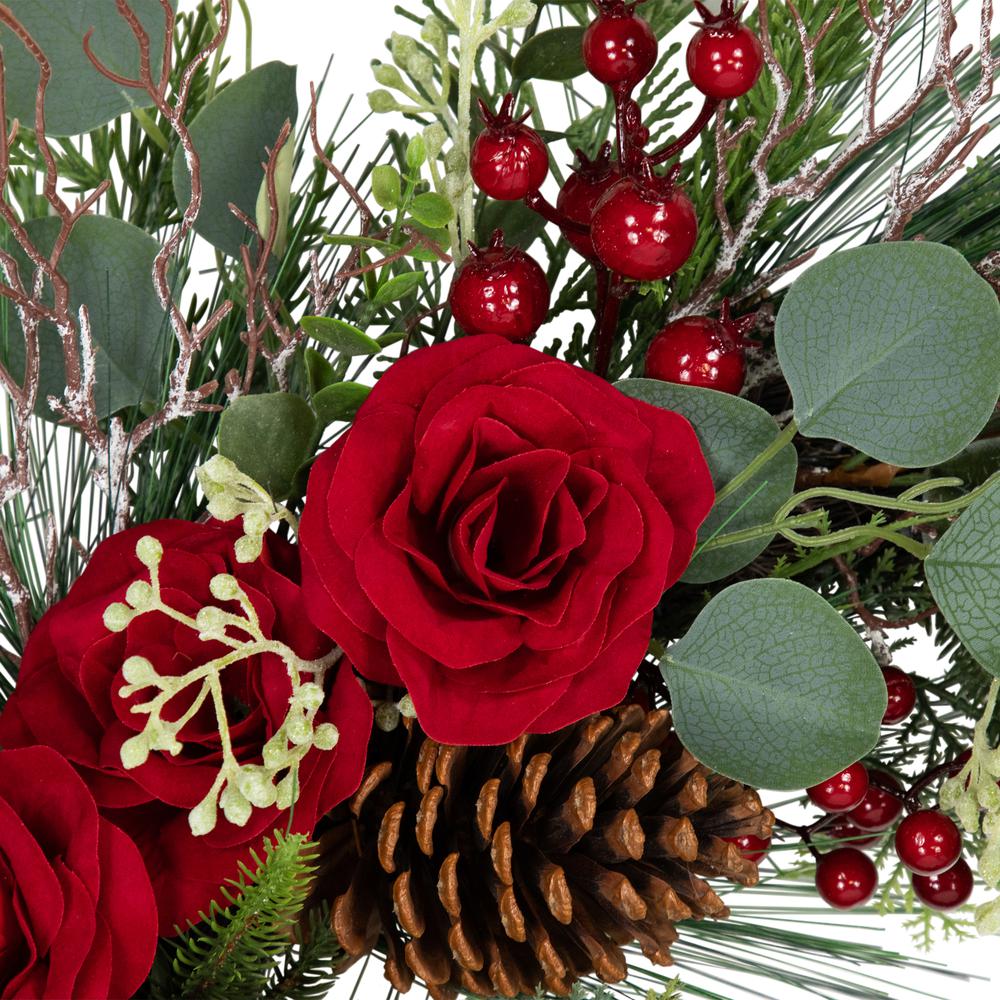 Mixed Foliage Roses and Berries Artificial Christmas Wreath - 30"  Unlit. Picture 7