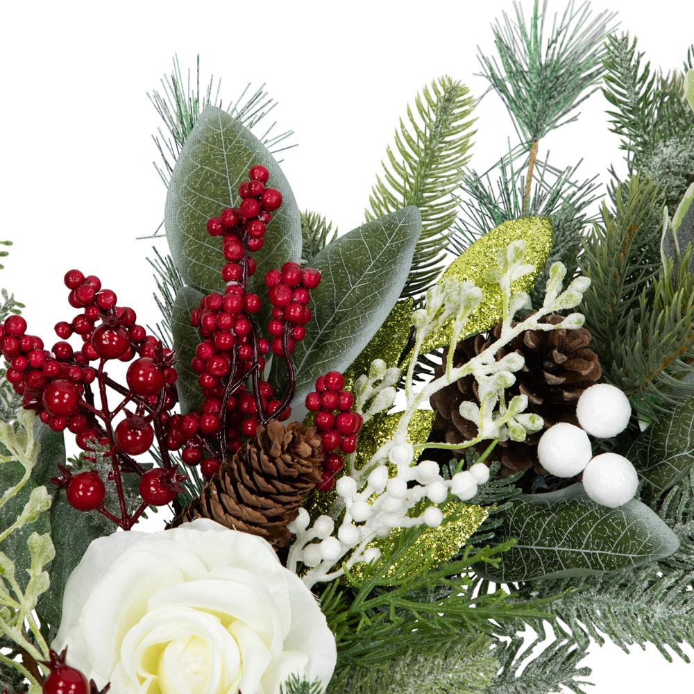 30" Mixed Foliage White Roses Artificial Christmas Wreath  Unlit. Picture 7