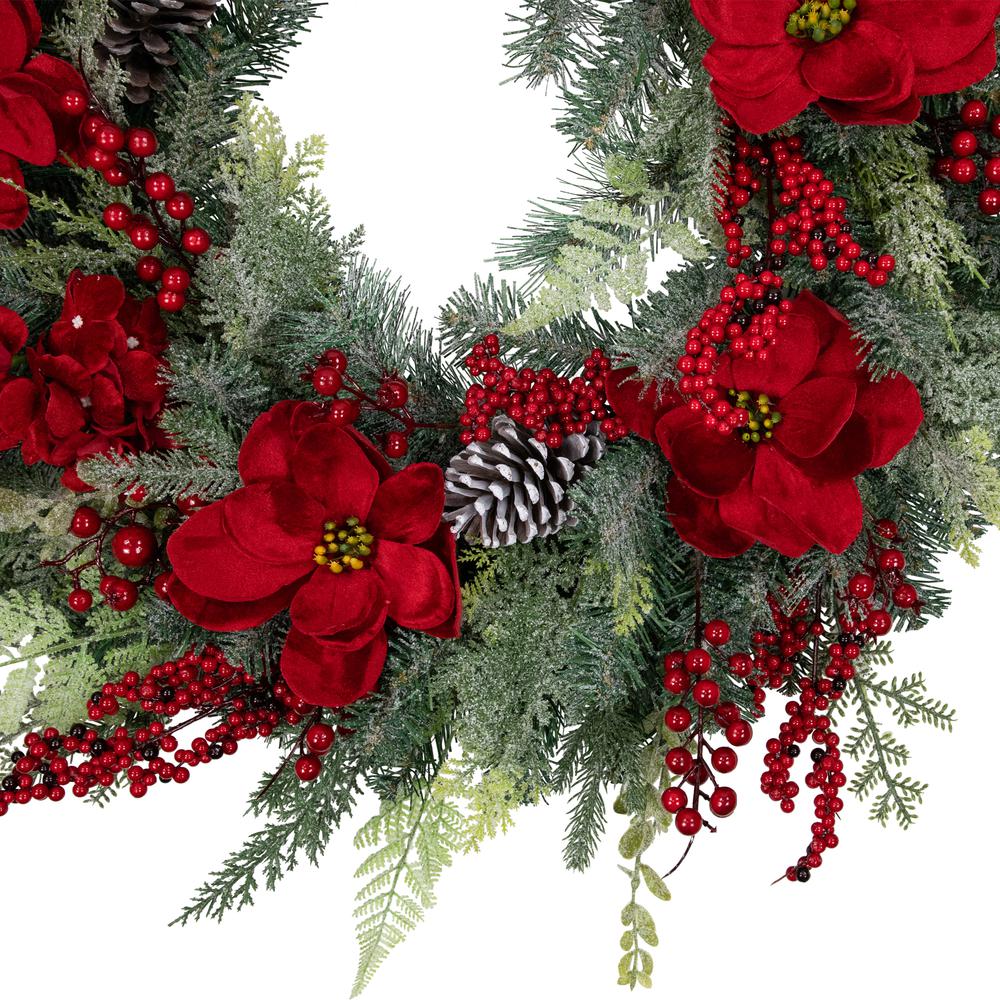 39" Red Poinsettias and Pinecones Artificial Christmas Wreath  Unlit. Picture 4