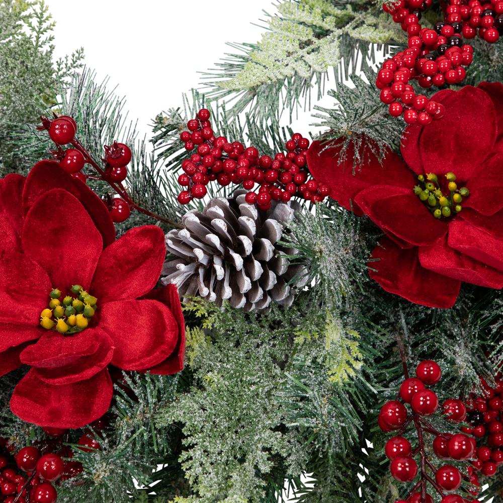39" Red Poinsettias and Pinecones Artificial Christmas Wreath  Unlit. Picture 7