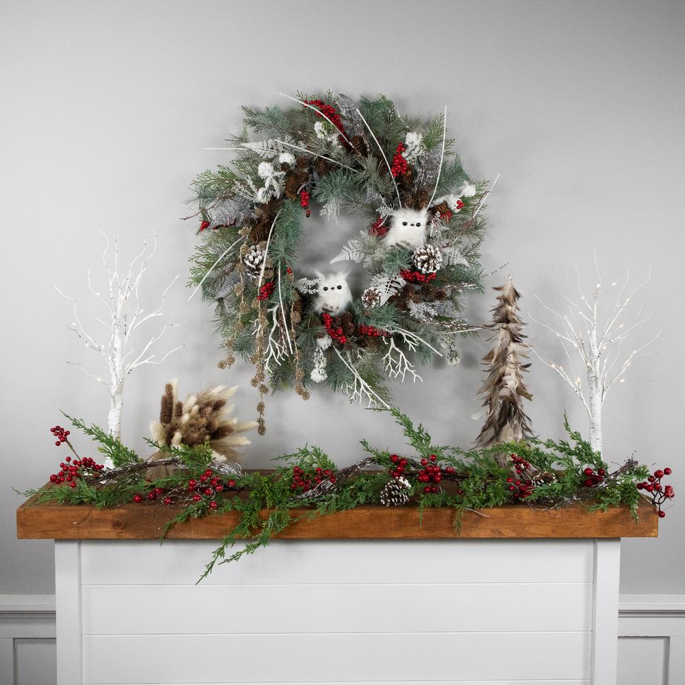 34" Snowy Pine Owls and Berries Artificial Christmas Wreath - Unlit. Picture 2