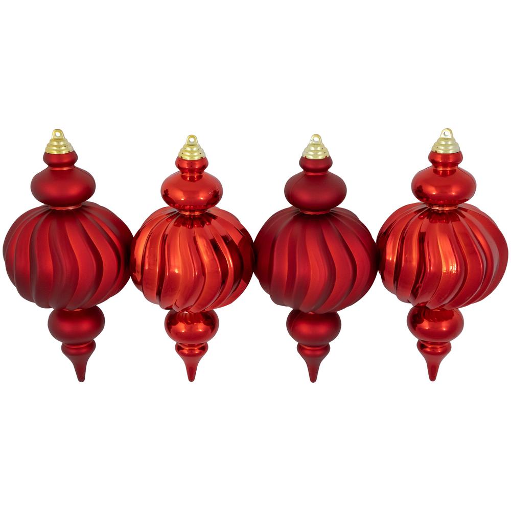 Set of 4 Red 2-Finish Commercial Size Finial Christmas Ornaments 10". Picture 3