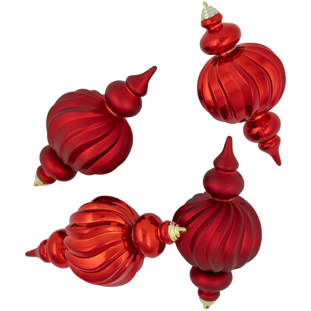 Set of 4 Red 2-Finish Commercial Size Finial Christmas Ornaments 10". Picture 2