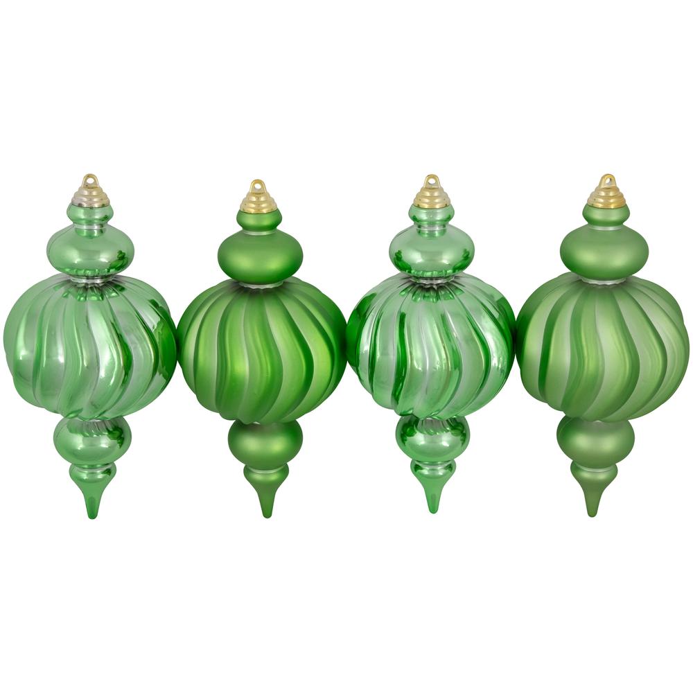 Set of 4 Green 2-Finish Commercial Size Finial Christmas Ornaments 10". Picture 3