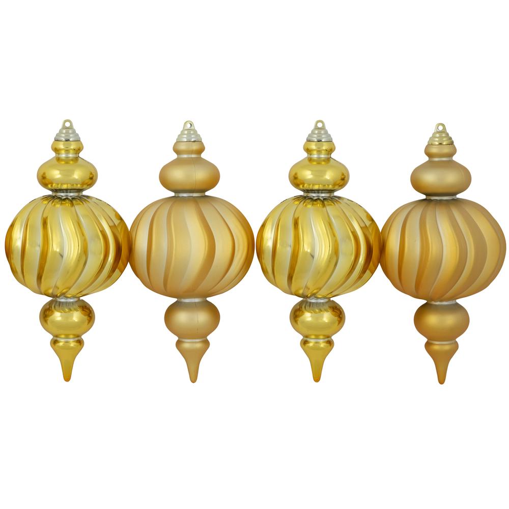 Set of 4 Gold 2-Finish Commercial Size Finial Christmas Ornaments 10". Picture 4