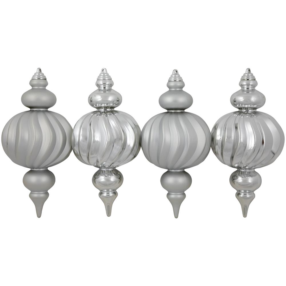 Set of 4 Silver Commercial Size Shatterproof Finial Christmas Ornaments 10". Picture 3