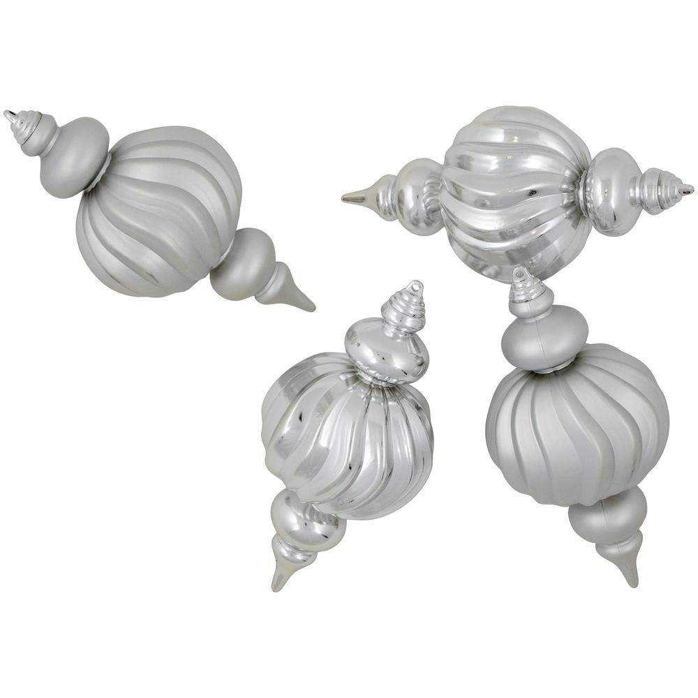 Set of 4 Silver Commercial Size Shatterproof Finial Christmas Ornaments 10". Picture 2
