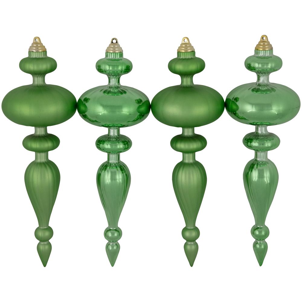 Set of 4 Commercial Size Solid Green Finial Shatterproof Christmas Ornaments 12". Picture 3