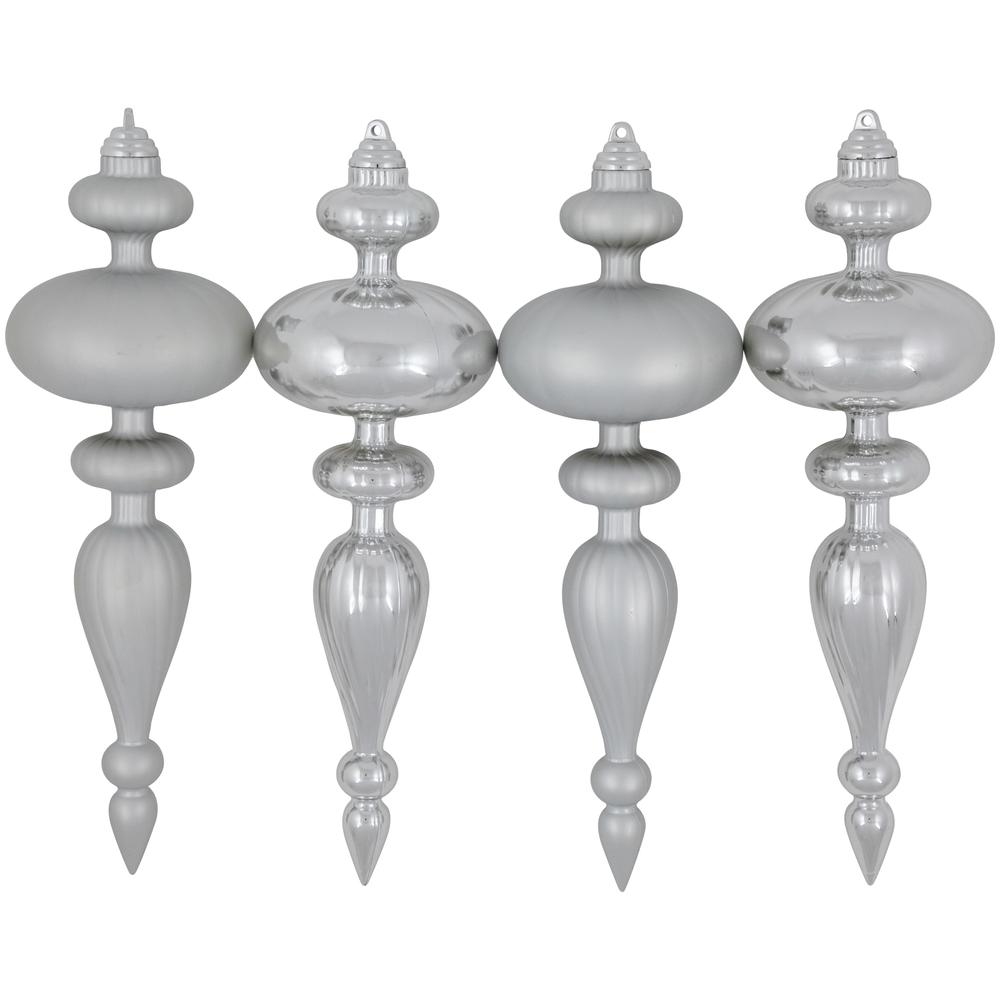 Set of 4 Silver Commercial Size Finial Shatterproof Christmas Ornaments 12". Picture 1