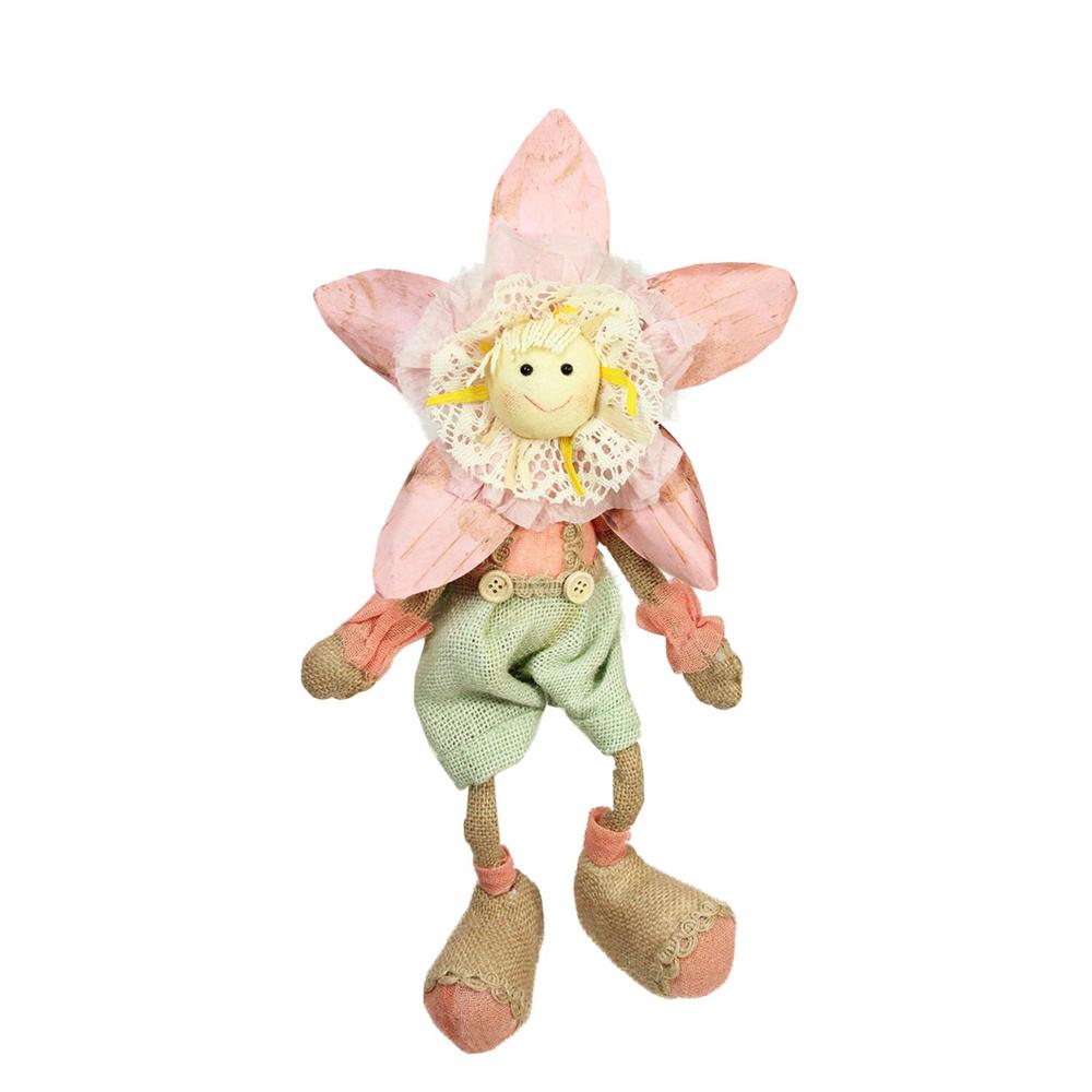 15.5" Pink and Green Spring Floral Sitting Sunflower Girl Decorative Figure. Picture 1