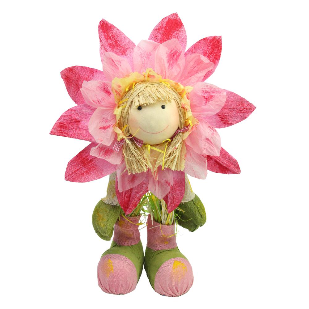 29" Pink  Green and Yellow Spring Floral Standing Sunflower Girl Decorative Figure. Picture 1