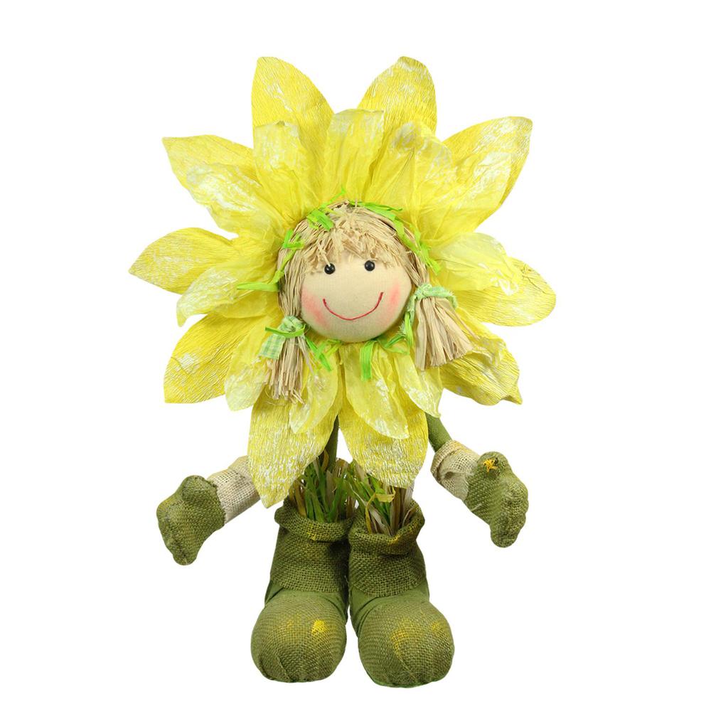29" Green and Yellow Spring Floral Standing Sunflower Girl Decorative Figure. Picture 1