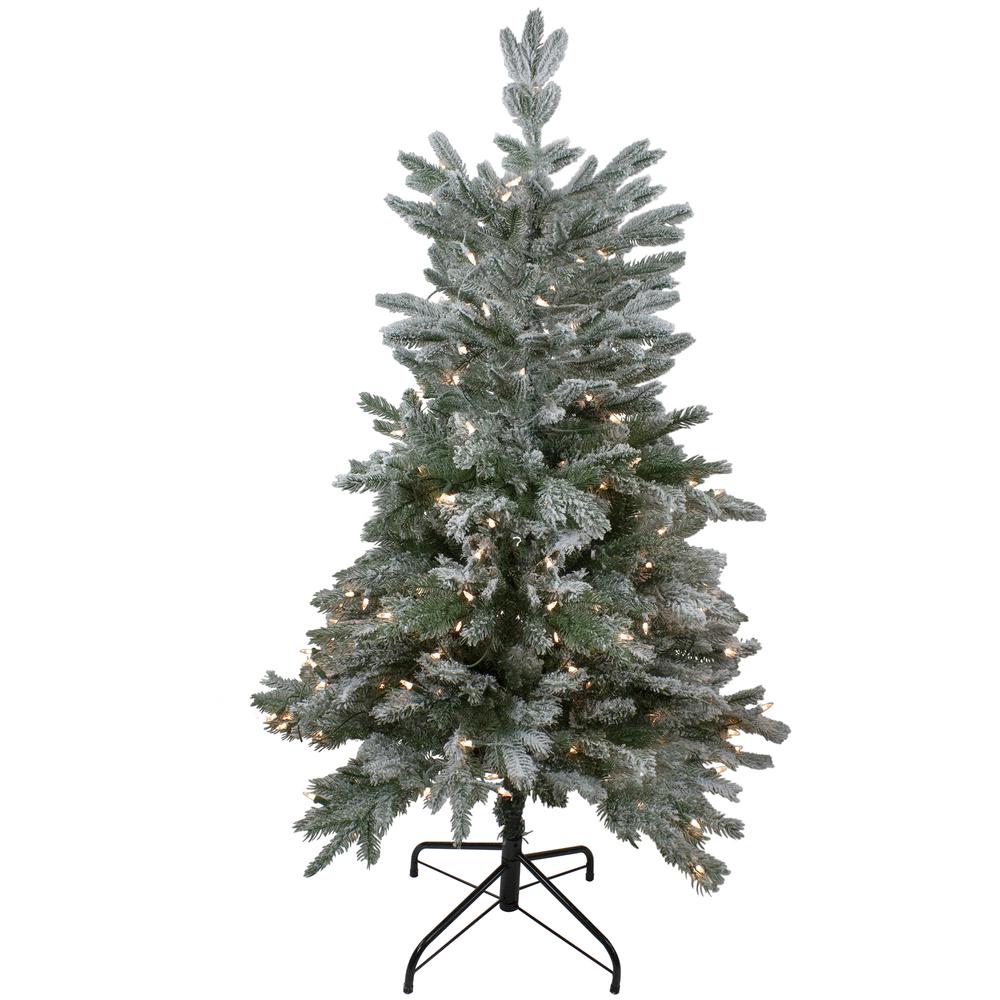 4.5' Pre-Lit Flocked Whistler Noble Fir Artificial Christmas Tree - Clear Lights. Picture 1
