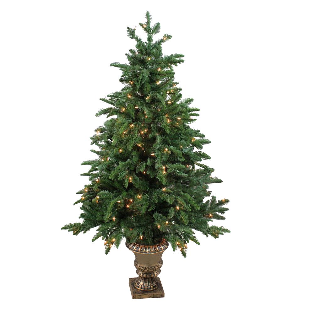 4.5' Pre-Lit Potted Sierra Norway Spruce Slim Artificial Christmas Tree - Clear Lights. Picture 1