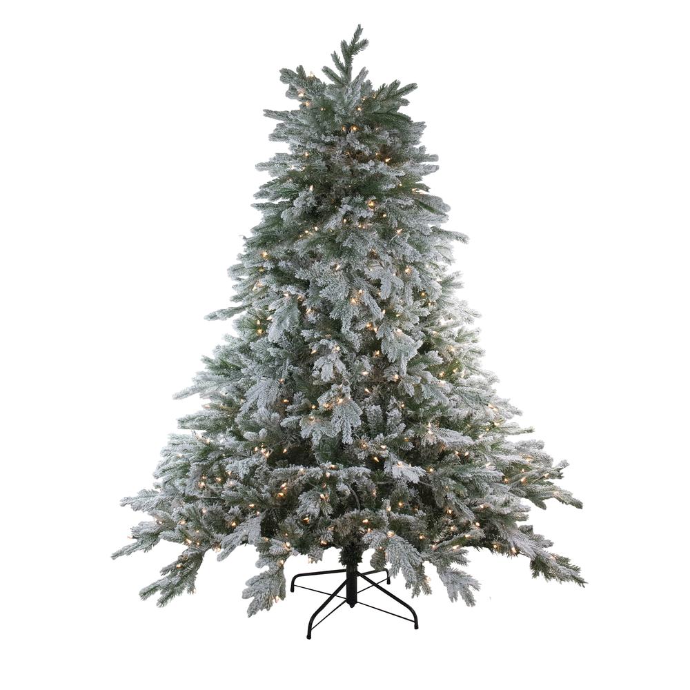 6.5' Pre-Lit Full Frosted Butte Fir Artificial Christmas Tree - Clear Lights. Picture 1