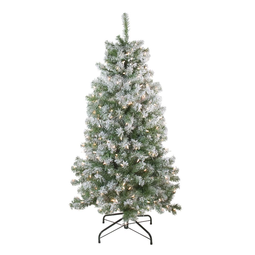 4.5' Pre-Lit Medium Flocked Winema Pine Artificial Christmas Tree - Clear Lights. Picture 1