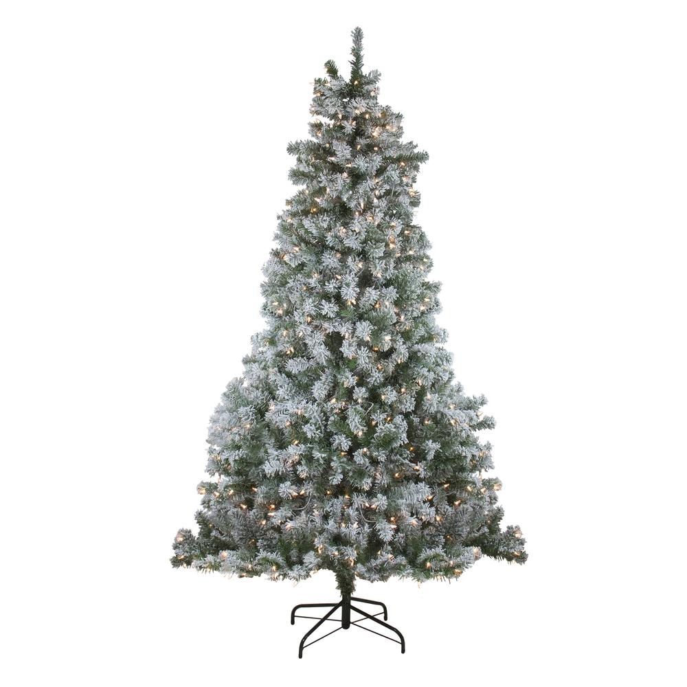 7.5' Pre-Lit Full Winema Pine Flocked Artificial Christmas Tree - Clear Lights. Picture 1