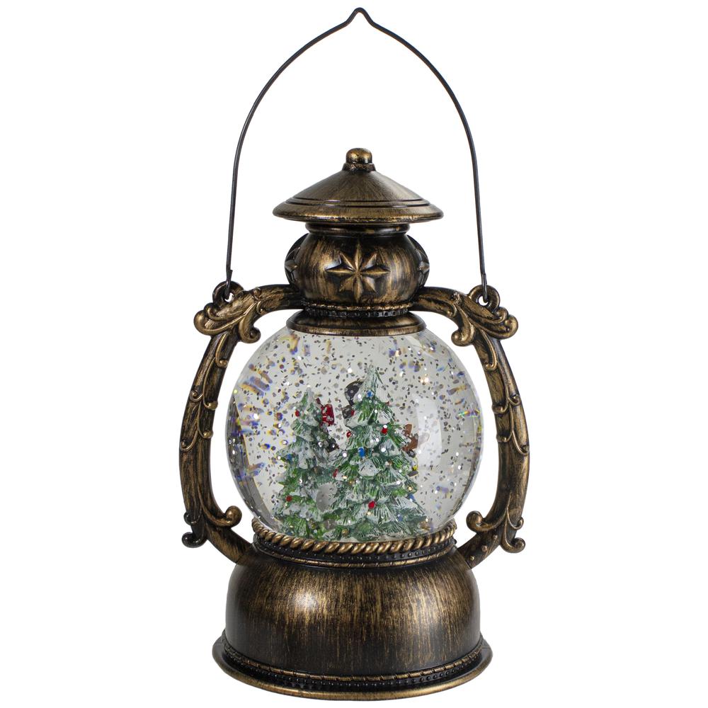 8-Inch Black with Brushed Gold LED Snowman and Christmas Trees Snow Globe Lantern. Picture 3