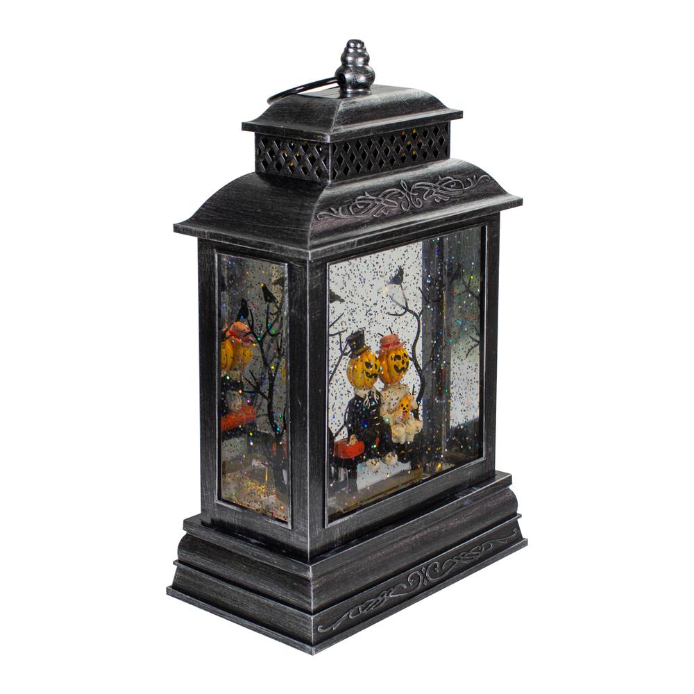 11.5"Lighted Black Halloween Snow Globe Lantern with Pumpkin Couple. Picture 3