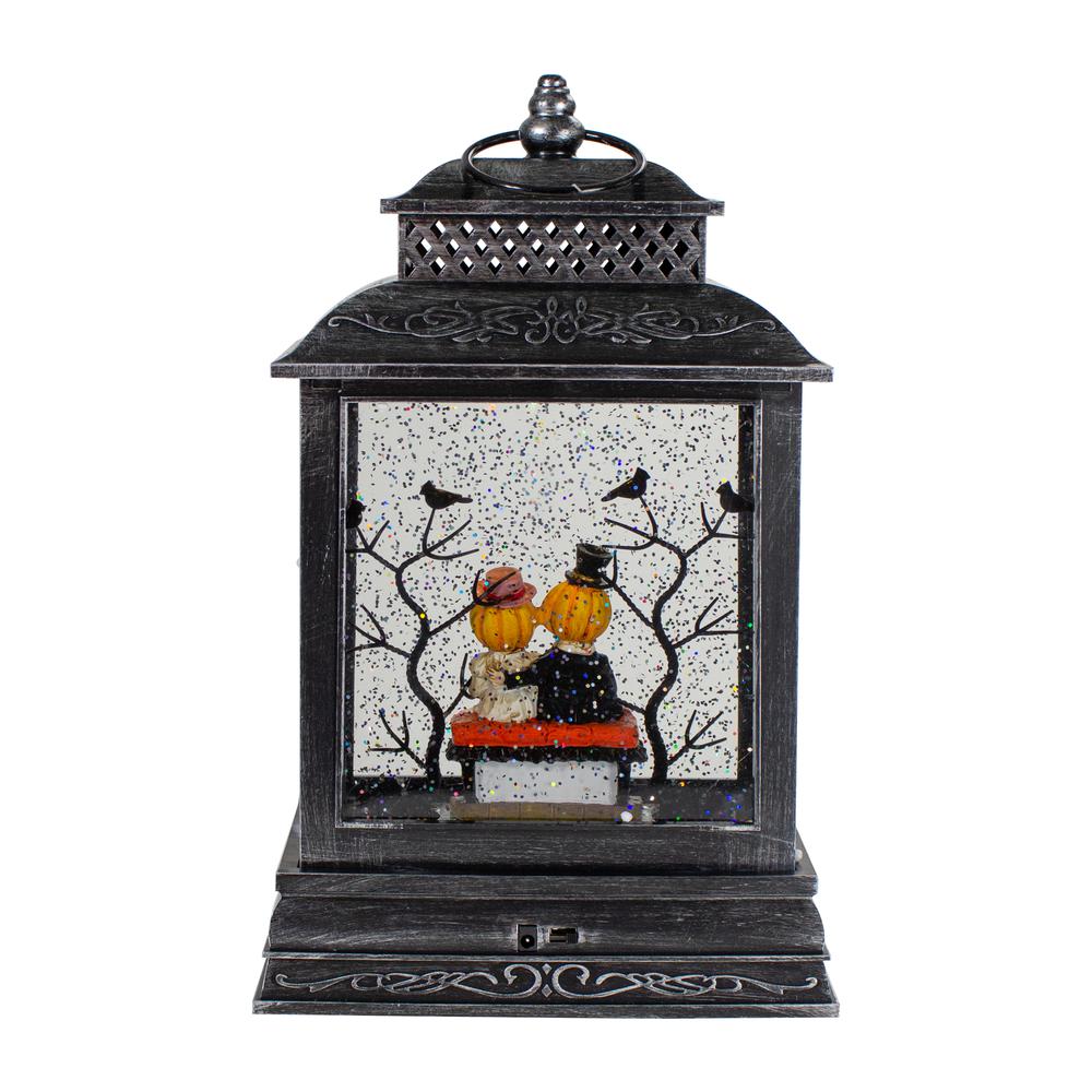 11.5"Lighted Black Halloween Snow Globe Lantern with Pumpkin Couple. Picture 4