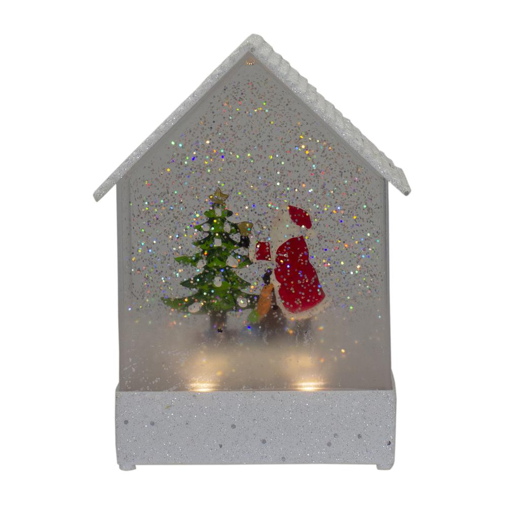 8.25" White and Red House Shaped Christmas Snow Globe. Picture 1