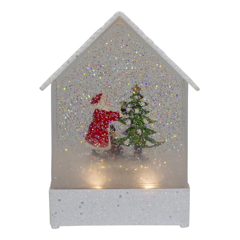 8.25" White and Red House Shaped Christmas Snow Globe. Picture 3