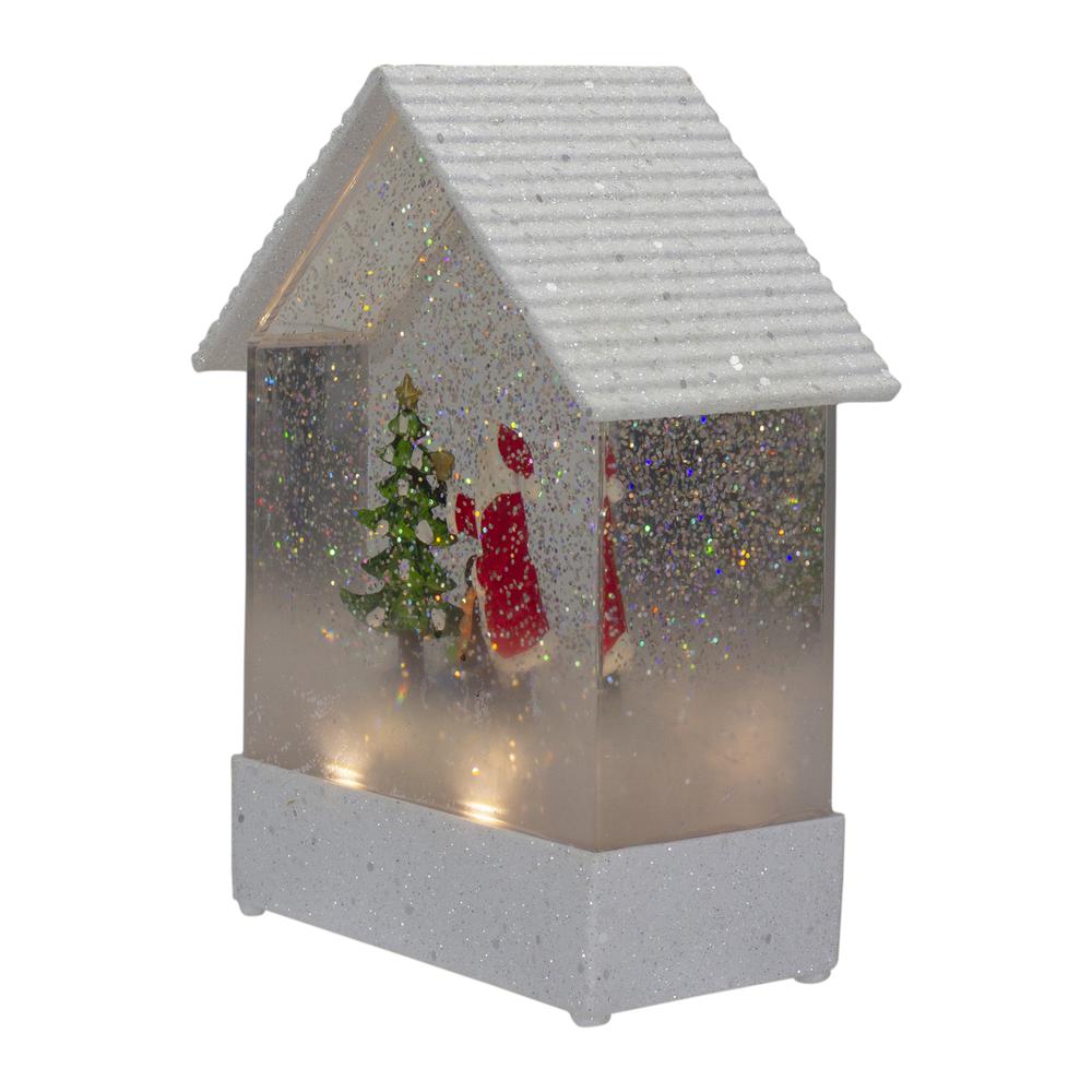 8.25" White and Red House Shaped Christmas Snow Globe. Picture 4