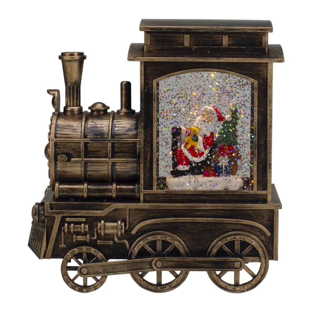 6.75" Lighted Black Train Christmas Snow Globe with Santa. Picture 1