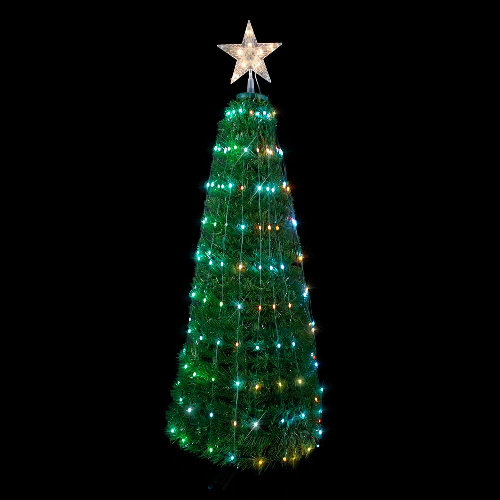 4' Green Color Changing Multiple Function Pop Up Artificial Outdoor Christmas Tree. Picture 1