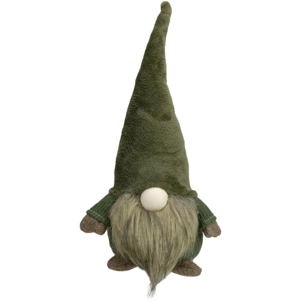 17" Green and Brown Sitting Gnome Christmas Tabletop Decor. Picture 1