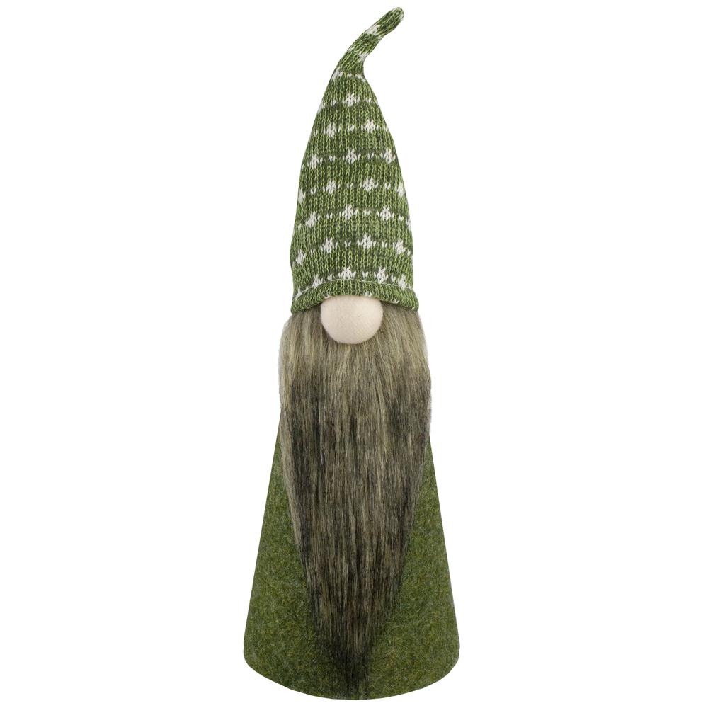 14" Green and White Cone Gnome Christmas Tabletop Decor. Picture 1
