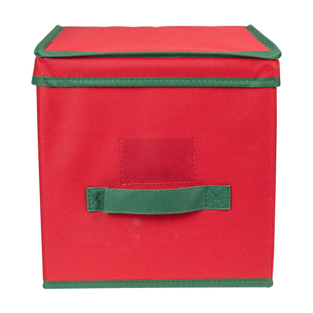 13" Red and Green Christmas Ornament Storage Box with Removable Dividers. Picture 1
