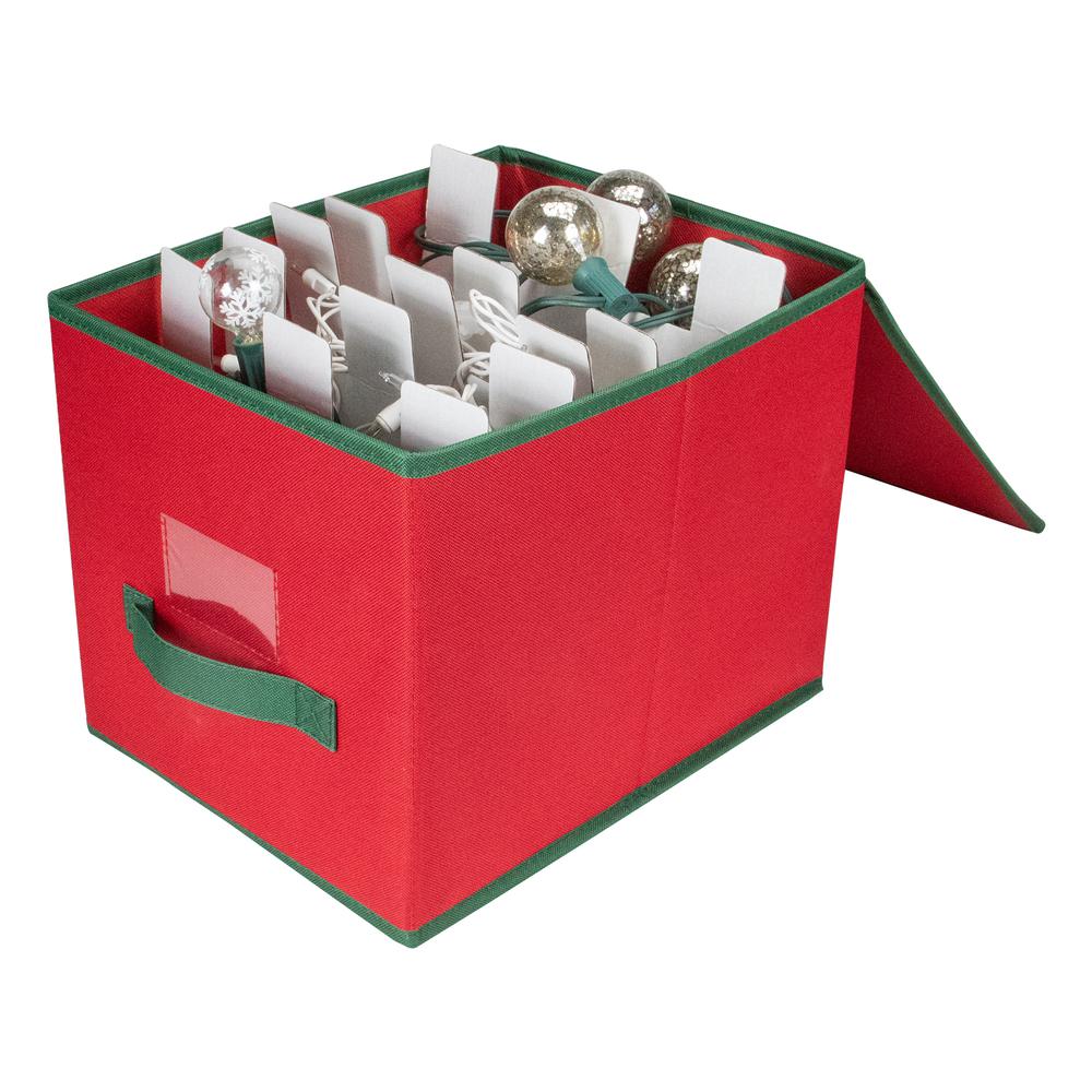 13" Red and Green Christmas Ornament Storage Box with Removable Dividers. Picture 2