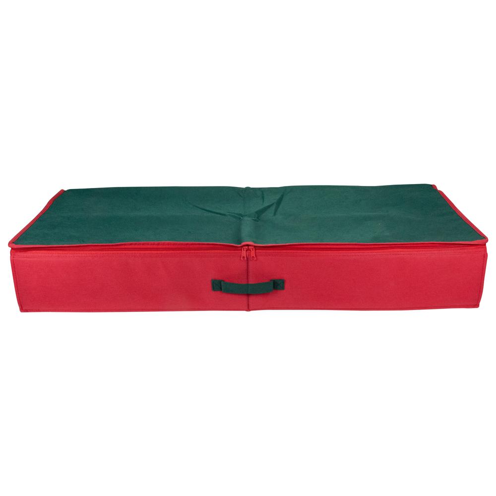 24" Red and Green Christmas Decoration Storage Bag with Clear Transparent Lid. Picture 1