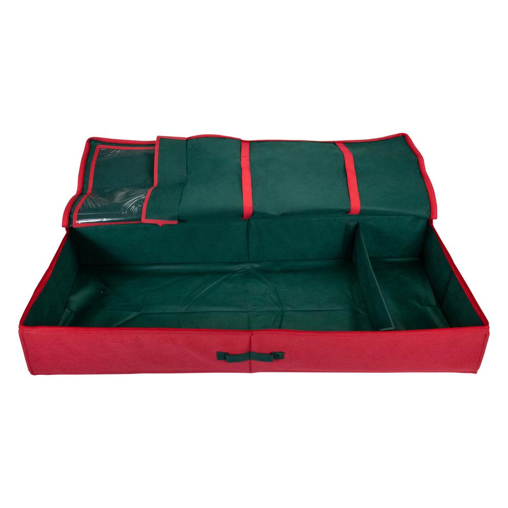24" Red and Green Christmas Decoration Storage Bag with Clear Transparent Lid. Picture 4