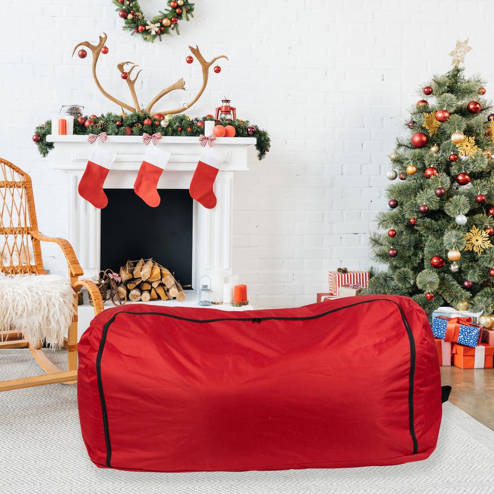 57" Red Artificial Christmas Tree Rolling Storage Bag For Trees Up to 9ft. Picture 2