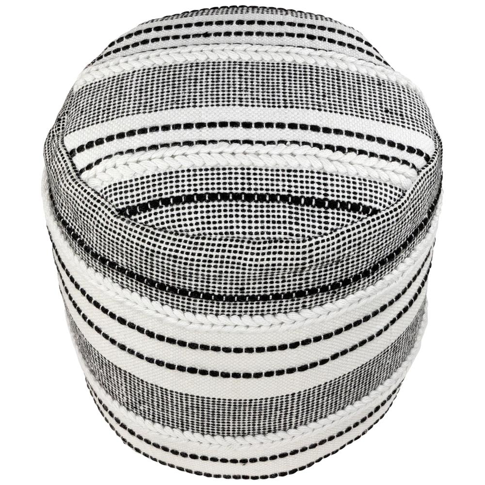 18" White and Black Striped Outdoor Woven Pouf Ottoman. Picture 3