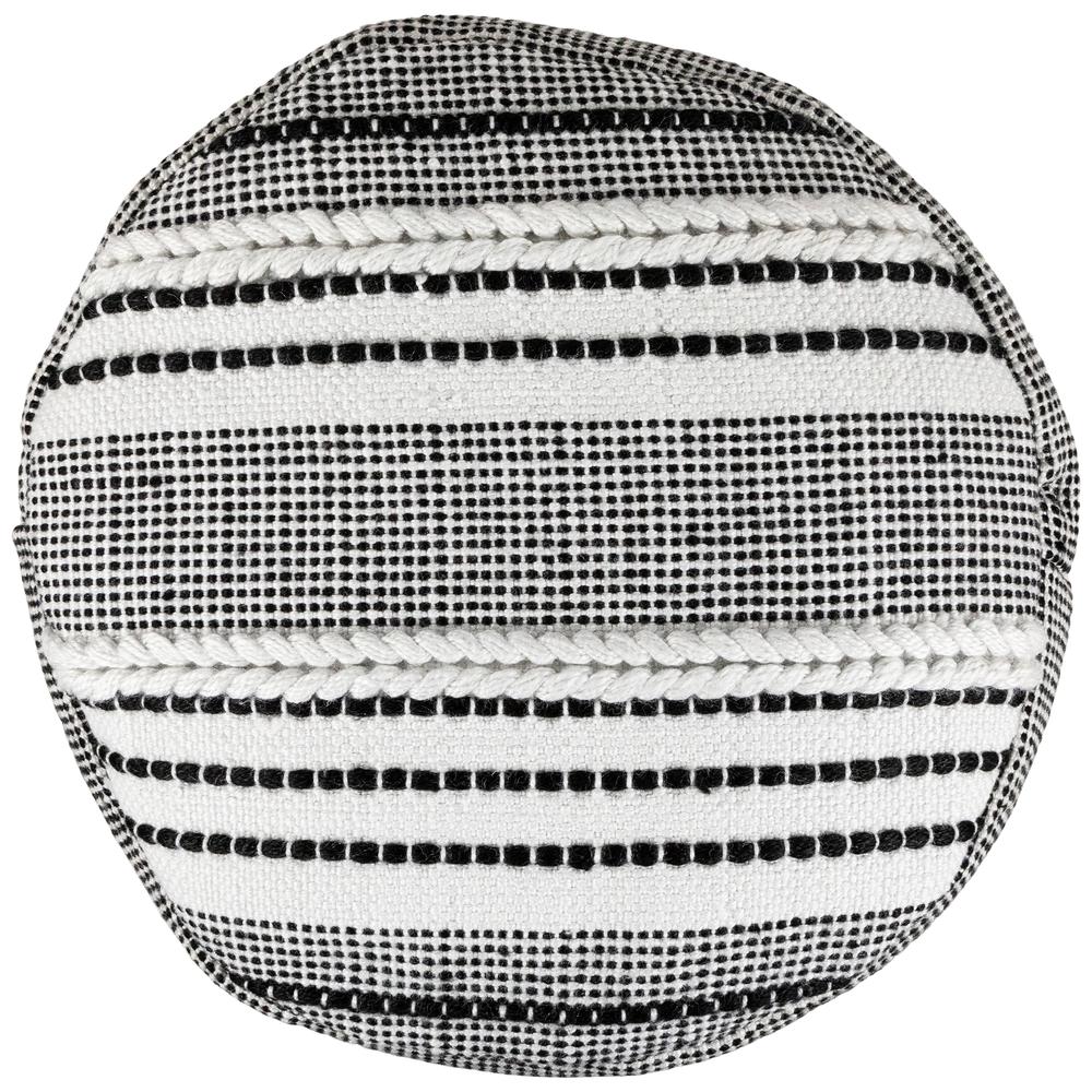 18" White and Black Striped Outdoor Woven Pouf Ottoman. Picture 2