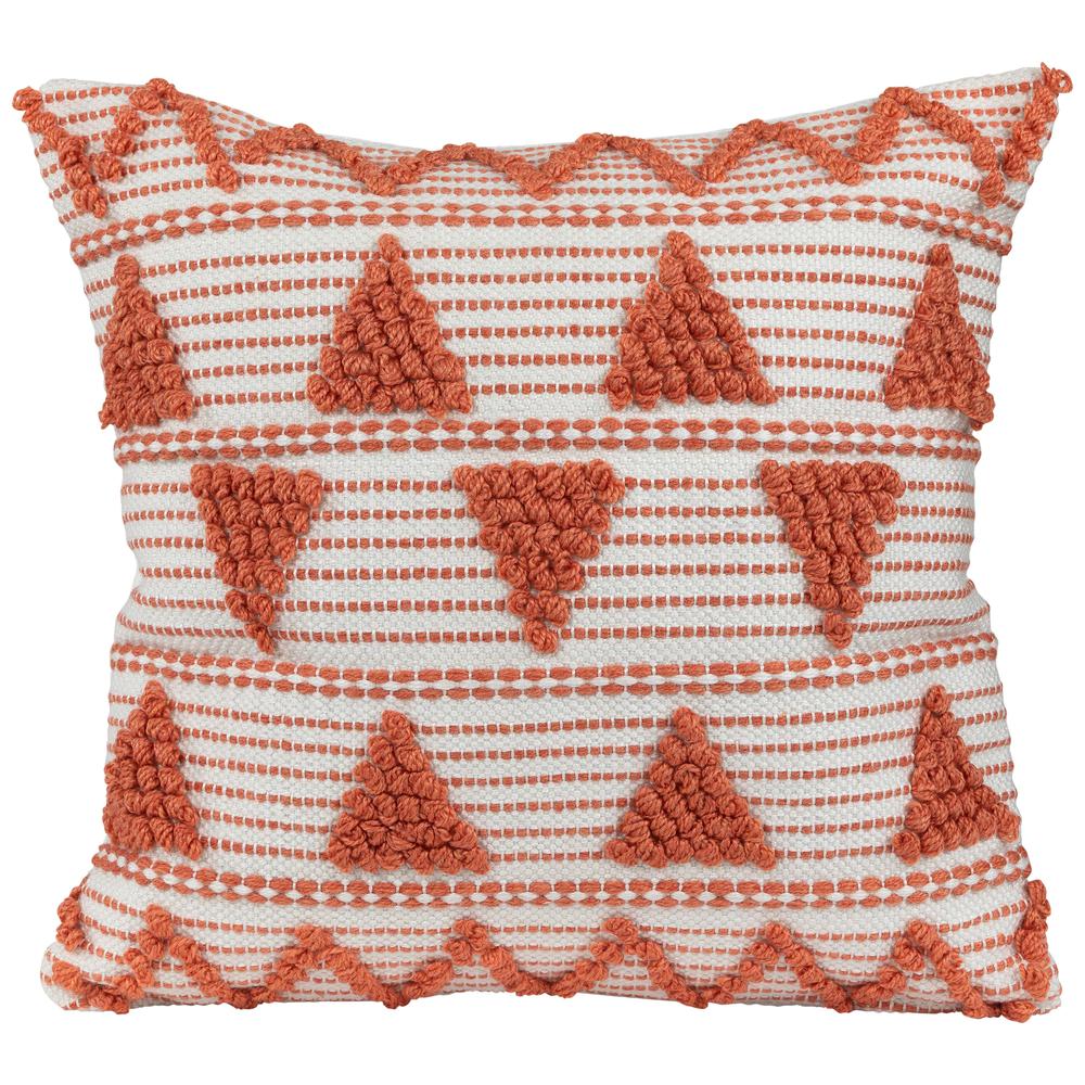 20" Orange and Cream Handloom Woven Outdoor Square Throw Pillow. Picture 1