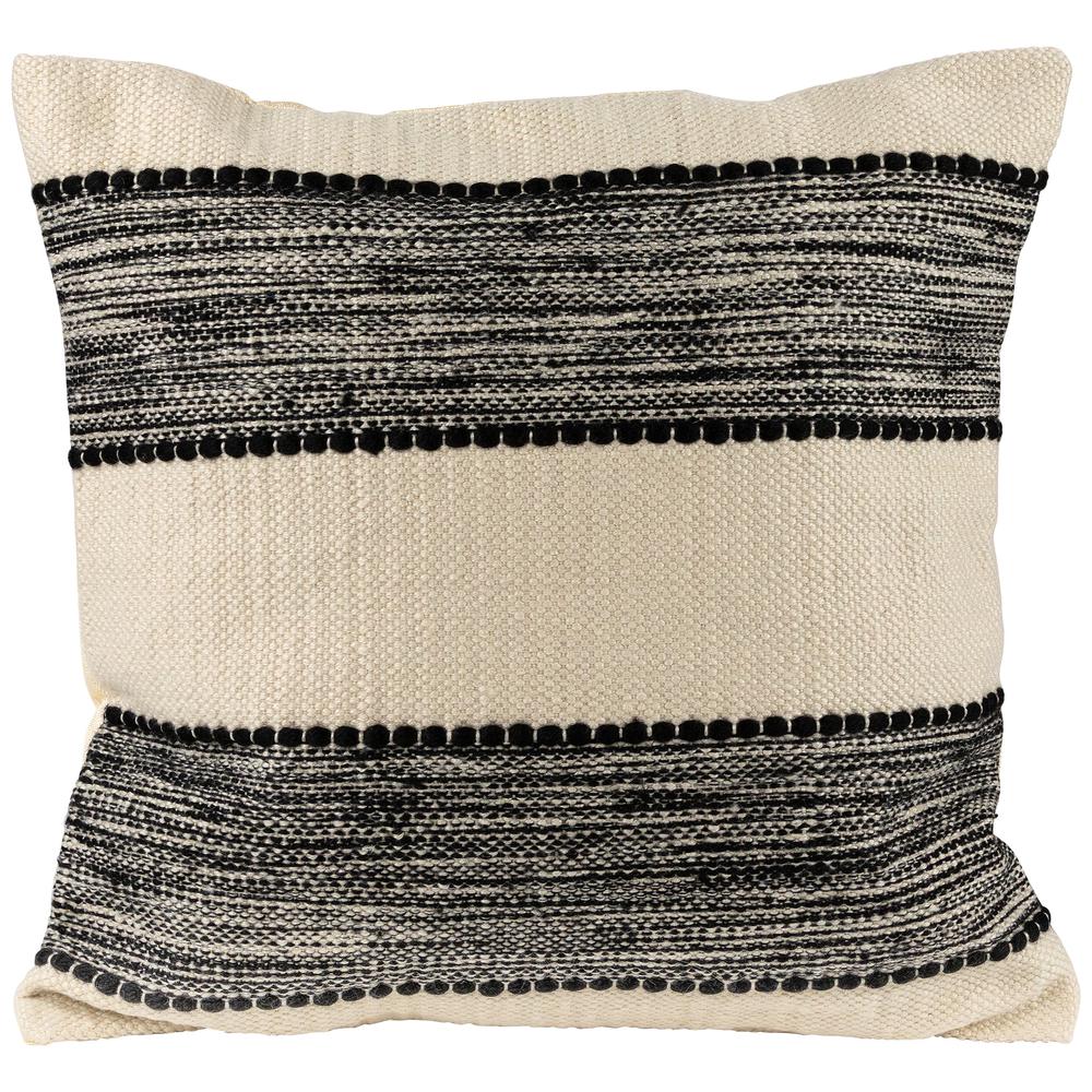 20" Black and Cream Textured Block Handloom Woven Outdoor Square Throw Pillow. Picture 1