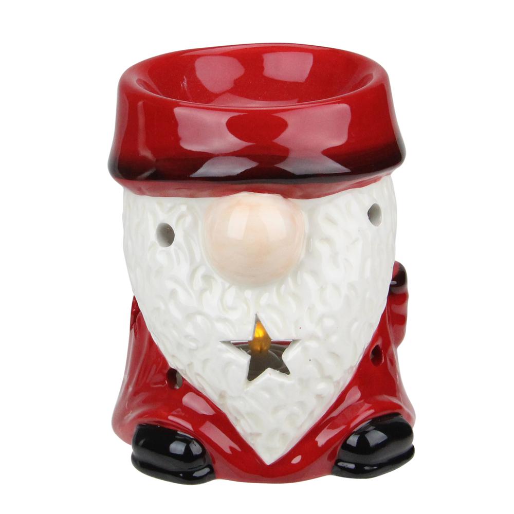 4.75 Red Ceramic Christmas Star Gnome Tealight Candle Holder. Picture 1